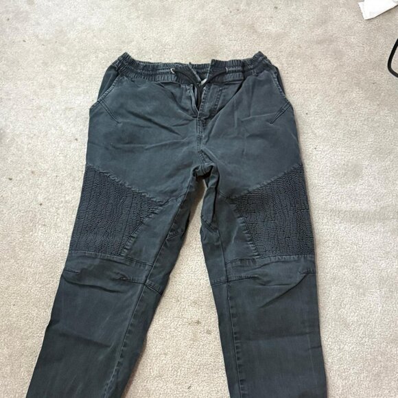 Men’s Moto Jogger Pants – Dark Grey Stretch Ribbed Knee Cargo-Style Joggers - Picture 2 of 4